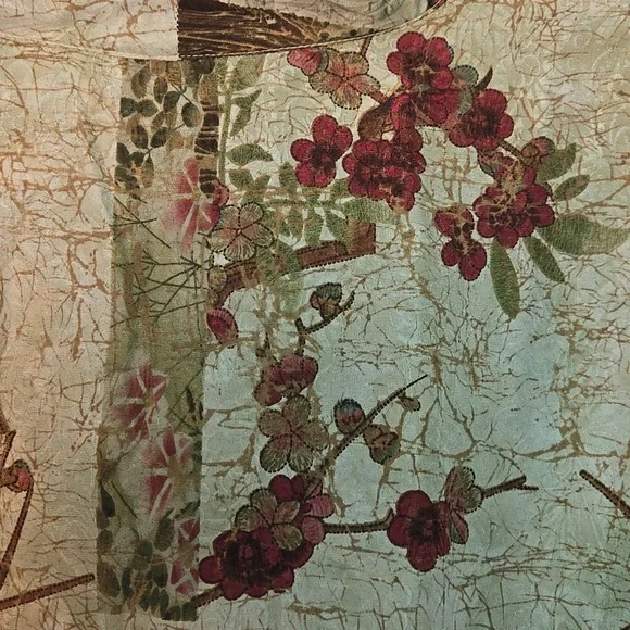 Vintage Citron Santa Monica Asian Floral V Neck Button Up Blouse Size 1X - Picture 10 of 11